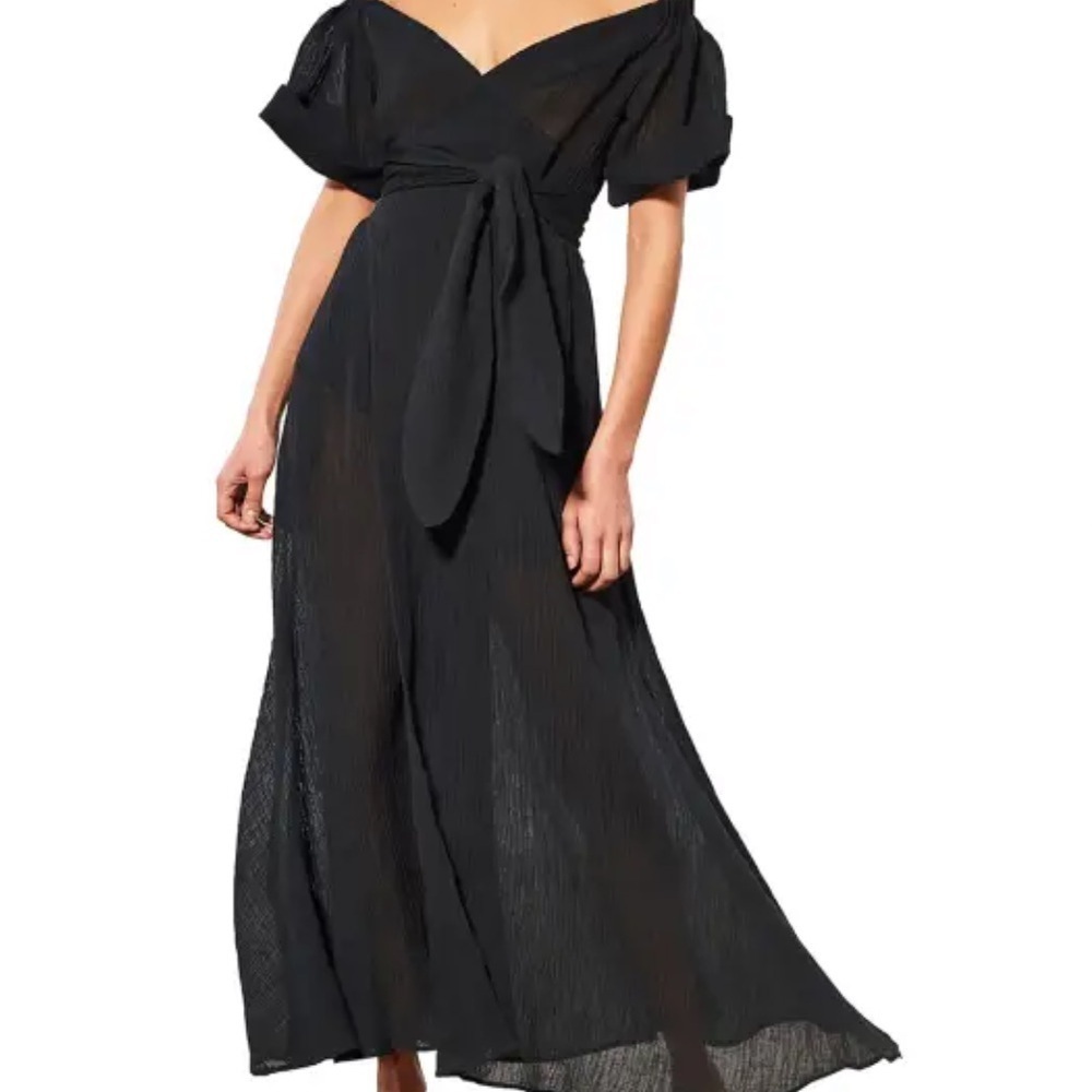Mara Hoffman swim Womens black Adelina off the shoulder long wrap cover up dress